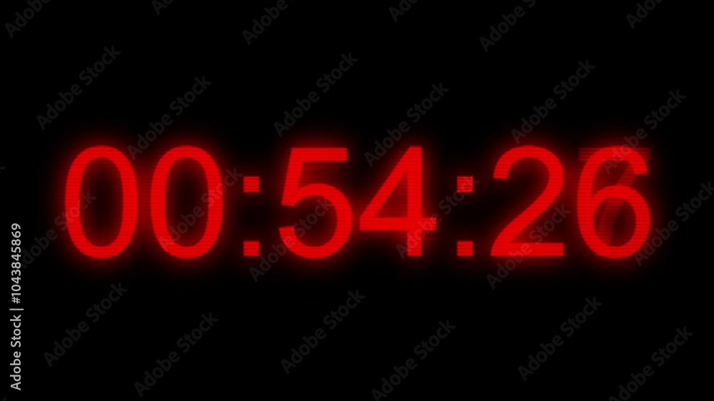 Red Timecode. Red digits on black background real time one minute. Black background. Red Timecode. Red digits on black background real time one minute. Black background.