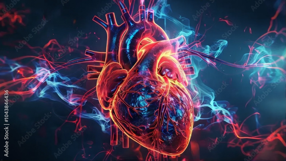 Fototapeta premium Vibrant Heart Illustration with Dynamic Light Effects