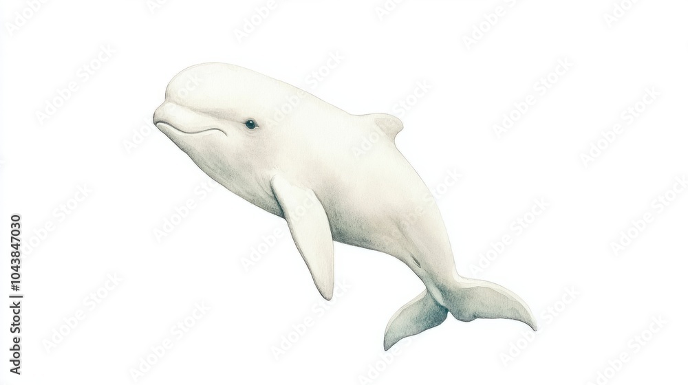 Obraz premium A Beluga whale cute hand draw watercolor white background. Cute animal vocabulary for kindergarten children concept.