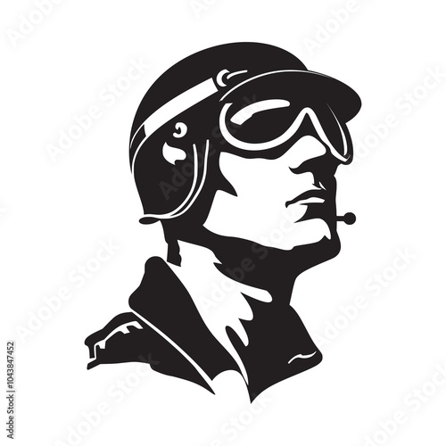 Vintage Pilot Silhouette. Aviation Icon with Goggles and Helmet. Vector illustration. AI generated.