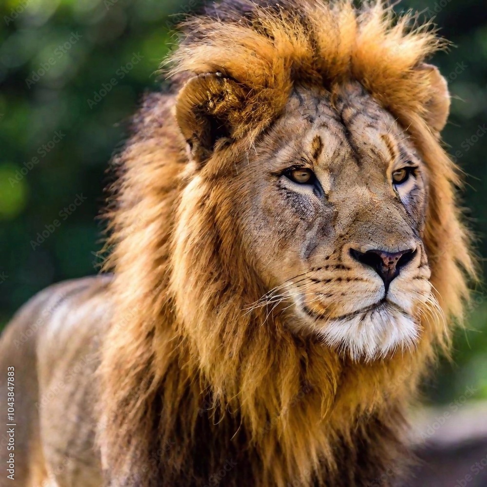 A close-up photo portrait of a lion in profile, deep focus on the curve of its nose and the texture of its whiskers, eye-level shot highlighting its elegant and fierce nature A close-up photo portrait of a lion in profile, deep focus on the curve of its nose and the texture of its whiskers, eye-level shot highlighting its elegant and fierce nature