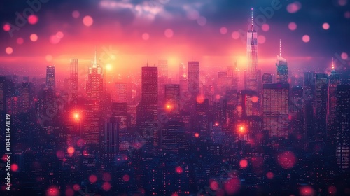 futuristic cityscape aglow with vibrant neon lights forming a dynamic bokeh effect against a darkened urban backdrop evoking a sense of excitement and modernity