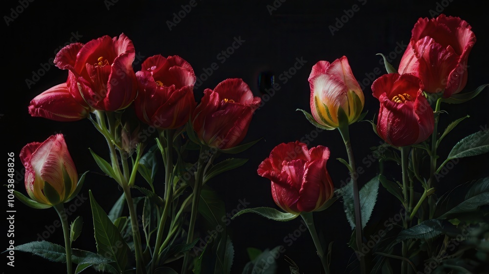 Fototapeta premium Flower, Petals, Red, Yellow, White, Roses, Plants, Pollen, Green