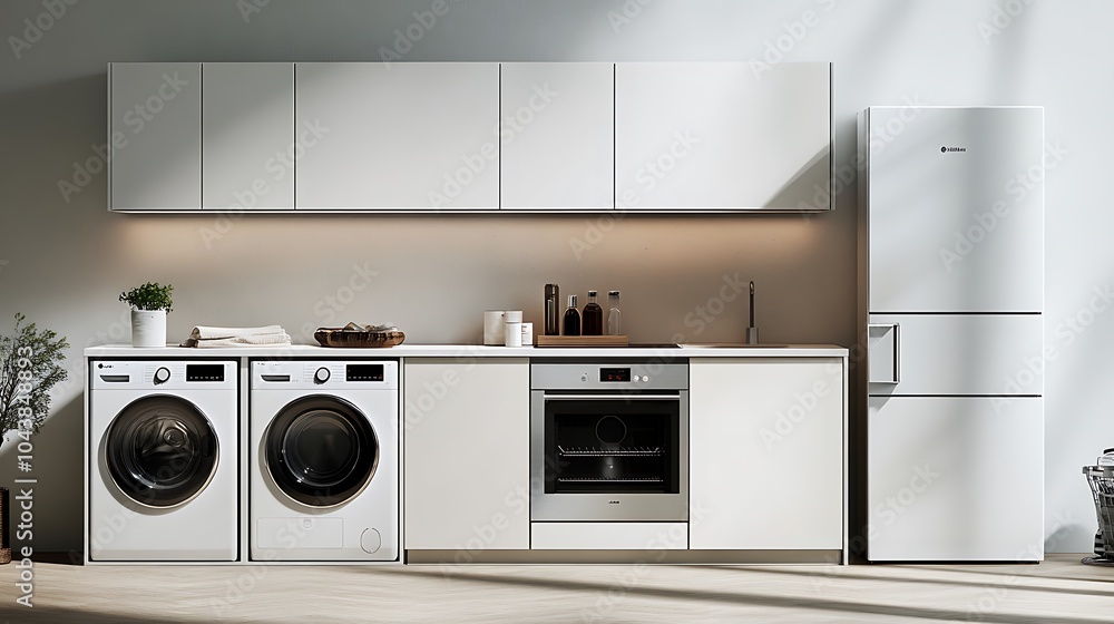 Modern Black Coffee Machine in a Stylish Kitchen with Cup - Sleek Home Appliance Closeup Modern Black Coffee Machine in a Stylish Kitchen with Cup - Sleek Home Appliance Closeup