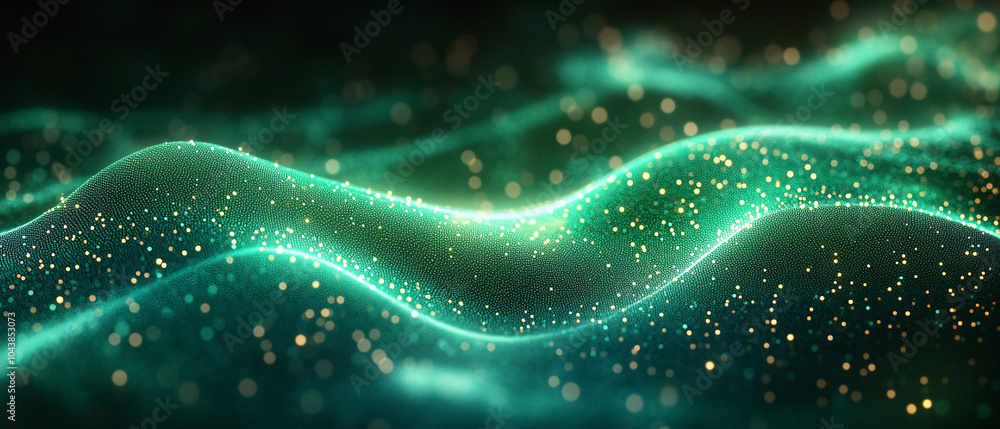 Abstract Green and Gold Glittering Wave Background Abstract Green and Gold Glittering Wave Background