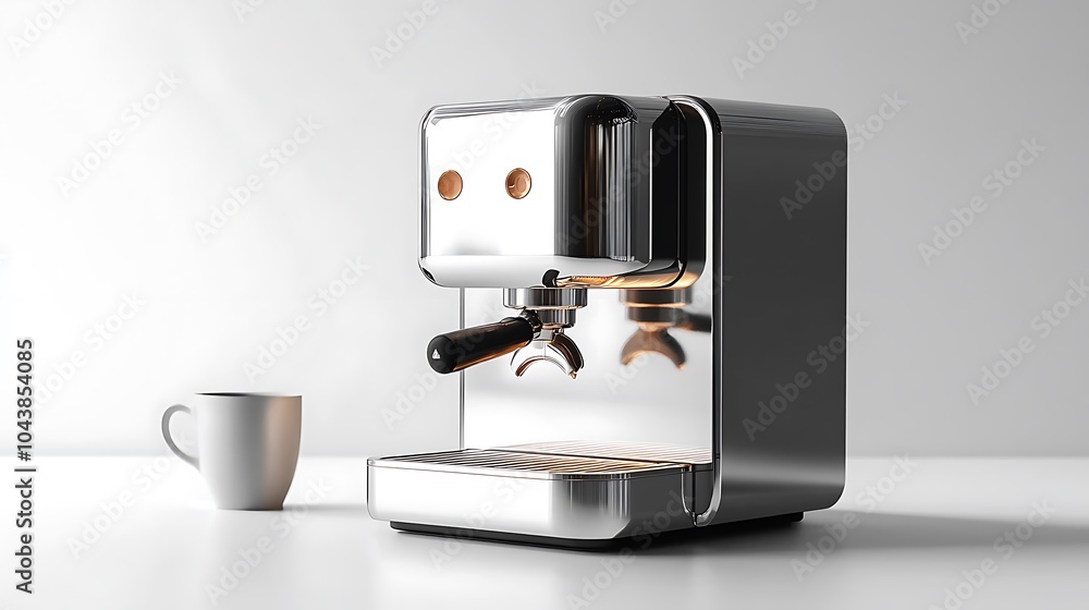 Modern Black Coffee Machine in a Stylish Kitchen with Cup - Sleek Home Appliance Closeup Modern Black Coffee Machine in a Stylish Kitchen with Cup - Sleek Home Appliance Closeup