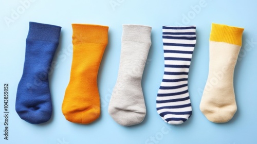 Colorful Socks with Vibrant Patterns on Blue Background