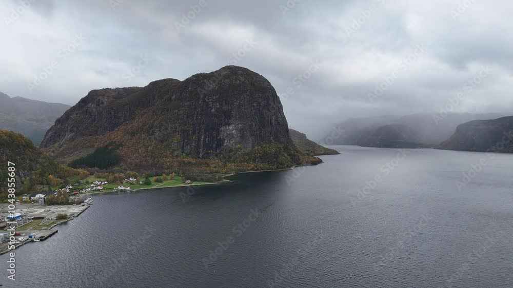 Serene Fjord Landscape with Village and Mountains Serene Fjord Landscape with Village and Mountains