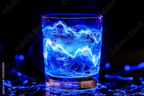 Abstract Blue Light in Glass of Water.