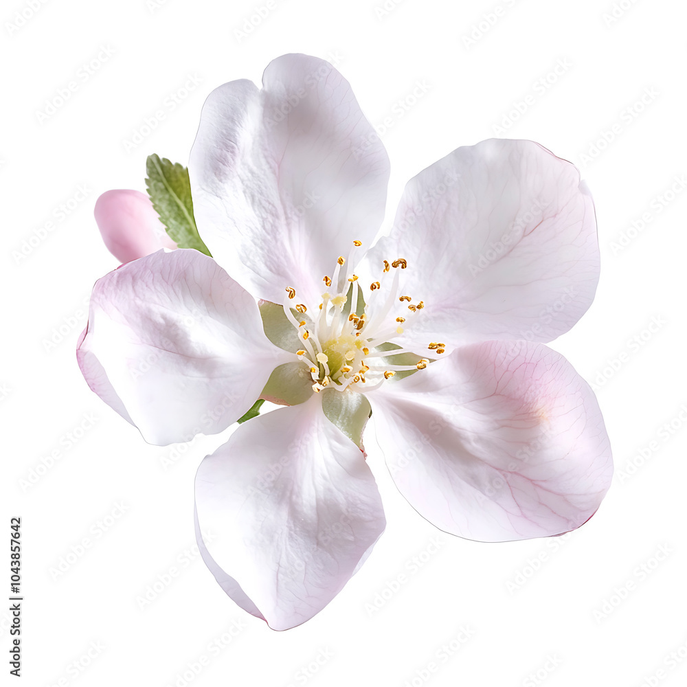 Delicate Apple Blossom with Soft Petals on White Delicate Apple Blossom with Soft Petals on White