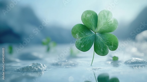 Four-leaf green clover isolated on white background, symbolizing good luck photo