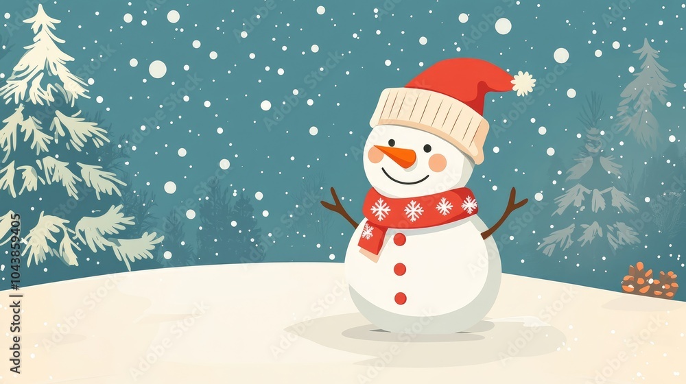 Fototapeta premium Christmas snowman flat design, winter wonderland theme, animation