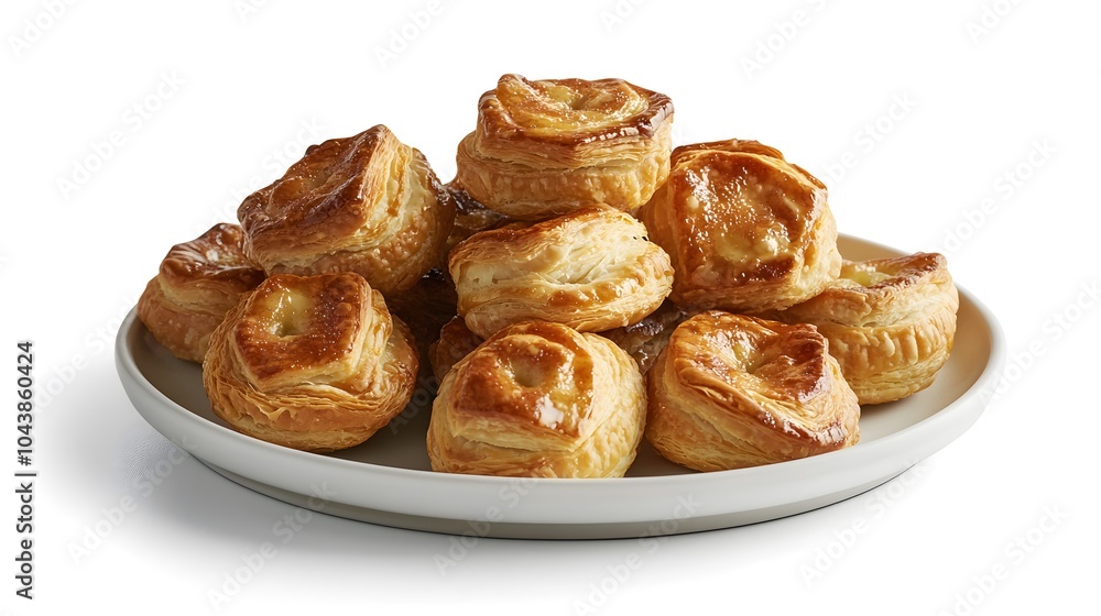 Stack of freshly baked danish pastries on white plate Stack of freshly baked danish pastries on white plate