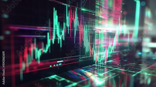 Forex market graph hologram and personal computer on background. Double exposure. Concept of investment photo