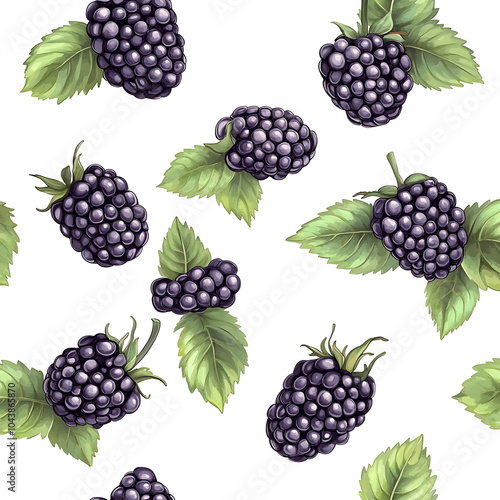 Vivid Black Blackberry Highlighted on Bright White Background