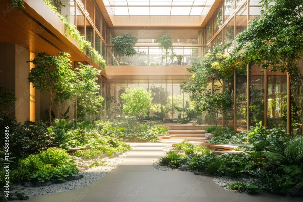 Modern Green Interior Design With Glass Walls and Plants Modern Green Interior Design With Glass Walls and Plants