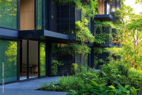 Modern Building with Green Wall and Balcony Terrace