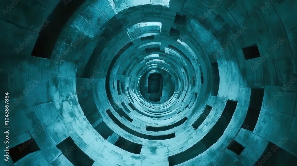 Abstract Teal Spiraling Tunnel Abstract Teal Spiraling Tunnel