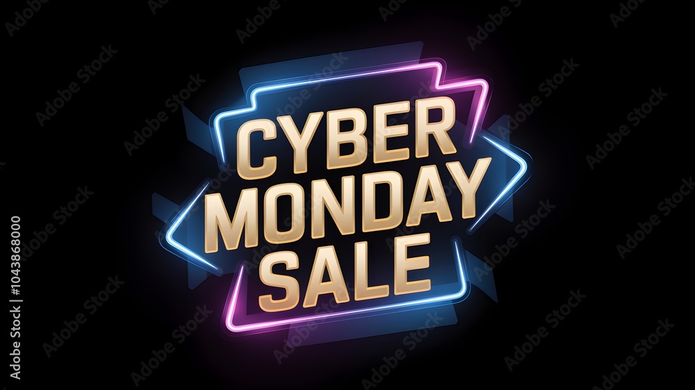 Fototapeta premium A vibrant neon sign reading “Cyber Monday Sale” against a dark background, emphasizing the excitement and allure of online shopping discounts and deals.