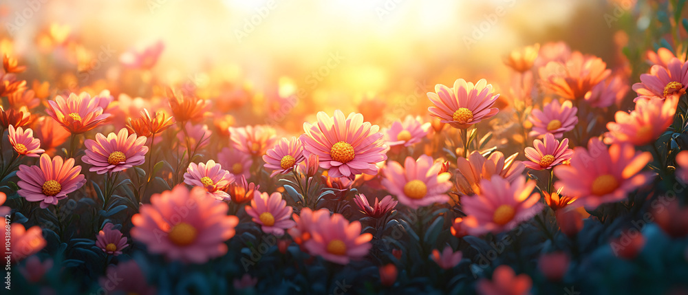 Beautiful Pink Flowers Blooming in the Sunset Light Beautiful Pink Flowers Blooming in the Sunset Light
