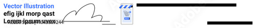 Cloud icon with shopping cart on screen and placeholder text. Ideal for cloud services, e-commerce, digital marketing, tech startups and web development. Banner for landing page