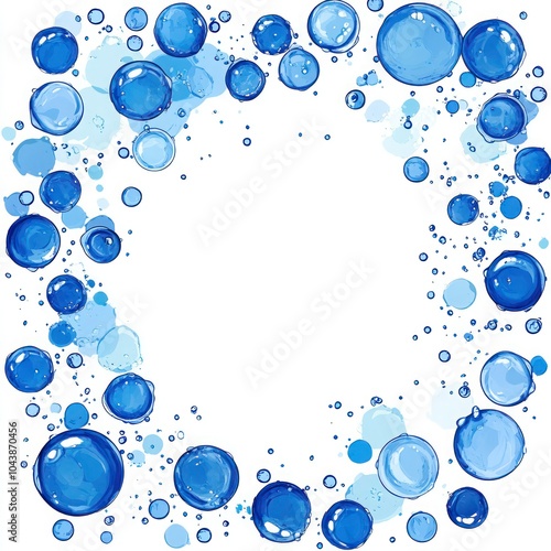 Effervescent Water Bubbles in Blue with Dynamic Aqua Motion and Fizz Border - Realistic Vector Illustration for Fizzy Soda Drink Frame Design