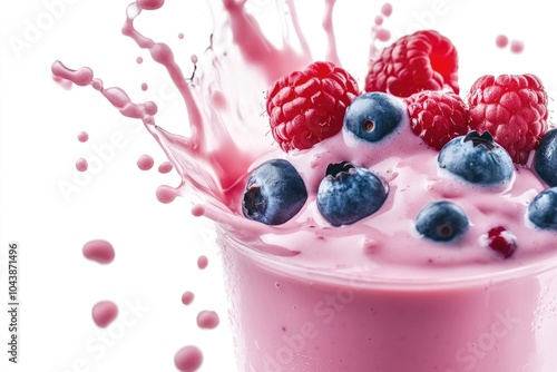 Berry Bliss Smoothie Splash with Blueberry and Raspberry - Refreshing Pink Milkshake Design Element