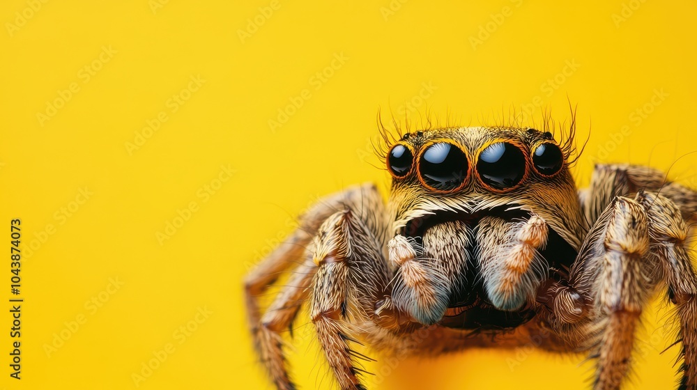 Spider in Formal Clothing on Vibrant Yellow Background Spider in Formal Clothing on Vibrant Yellow Background