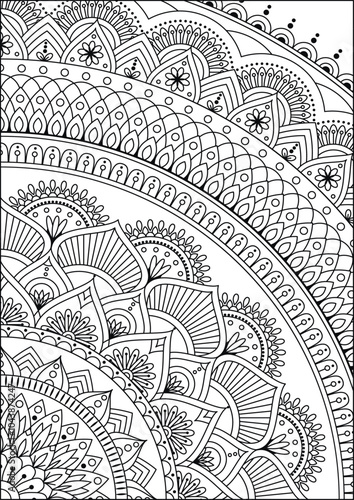 Coloring book page. Colorless pattern with abstract elements. Mandala and floral elements.