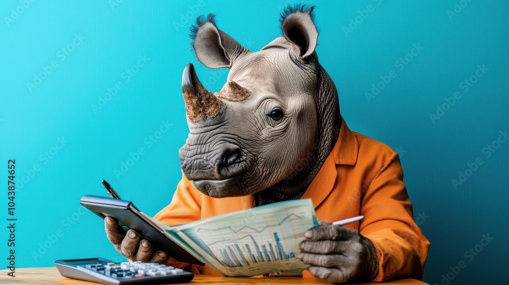 Rhino in Office Attire Analyzing Financial Reports Rhino in Office Attire Analyzing Financial Reports