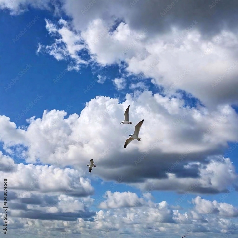 Birds gliding through the clouds on a windy day Birds gliding through the clouds on a windy day