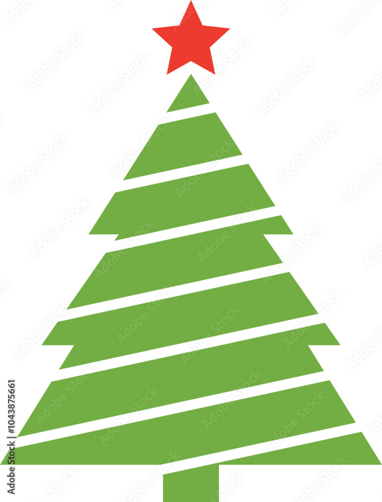 Fototapeta premium Christmas tree vector illustration design. Christmas green tree illustration with star, christmas tree vector illustration, Tree vector art, christmas tree silhouette, Christmas vector icon.