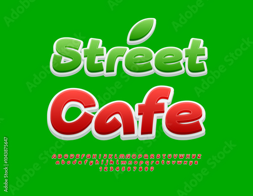 Vector advertising template Street Cafe. Bright Red Font. Creative Alphabet Letters and Numbers set.