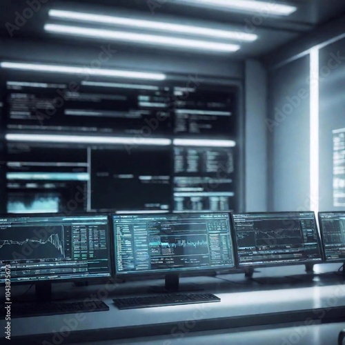 Wallpaper Mural "A high-tech financial control center where AI algorithms are optimizing trading strategies, with screens displaying real-time data, automated trading bots, and advanced financial analytics." Torontodigital.ca