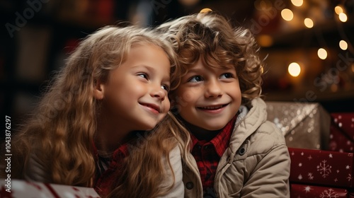 Portrait of smiling happy kids, winter holidays