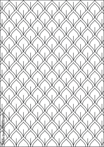 Coloring book page. Colorless geometrical pattern with abstract repeating elements.