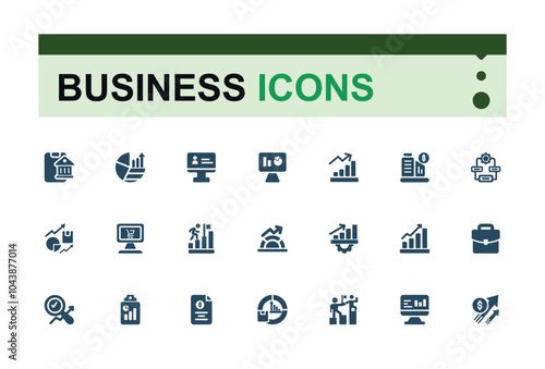 Business solid icon set. Includes finance, business strategy, financial, business, investment and more. Minimalist thin filled icon. Editable vector illustration.