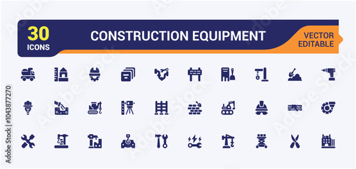 Construction tools solid icons set. Containing construction tools, carpenter, builder, tool box, construction, tools and more. Perfect for logos and infographics. Editable sign. Vector illustration.