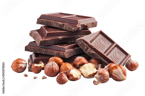 Exquisite Hazelnut Chocolate Bars with Grooved Dark Chocolate and Hazelnut Stack