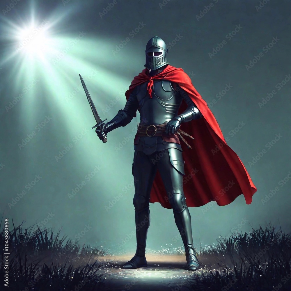 Obraz premium knight man, flat colors illustration, bright and colorful, high contrast, mythology, cinematic, detailed, atmospheric, epic , concept art, matte painting, photorealistic, concept art, volumetric