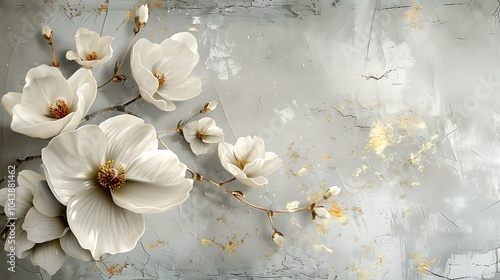 Elegant White and Gold Floral Digital Art Collection for Wall Decor and Design Projects
