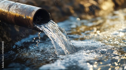 Wallpaper Mural Clear water flows from a metal pipe into a stream. Torontodigital.ca