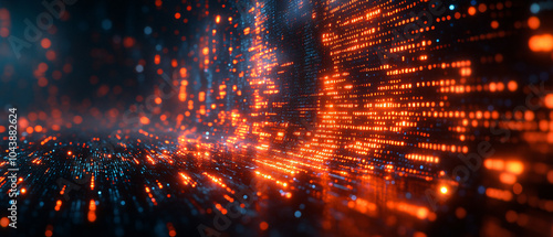 Abstract Digital Data Flow With Glowing Orange Lights