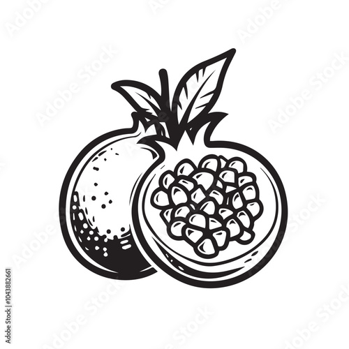 PomegranatesIn cartoon, hand-drawn flat style. image for social media, websites and UI. Isolated 2D vector design in logo, icon, sketch style, simple line vector, single color. AI Generative Art.