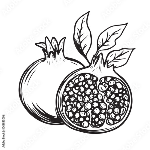 PomegranatesIn cartoon, hand-drawn flat style. image for social media, websites and UI. Isolated 2D vector design in logo, icon, sketch style, simple line vector, single color. AI Generative Art.