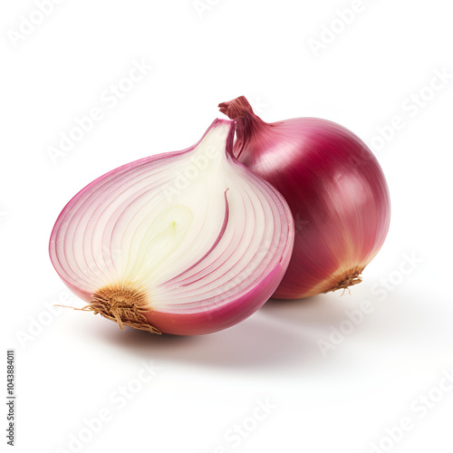 Red onion half sliced cut isolated on white background photo