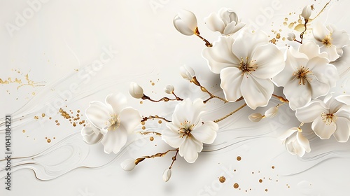 Elegant White and Gold Floral Digital Art Collection for Wall Decor and Design Projects