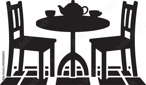 silhouette of tea table with two chairs vector art illustration