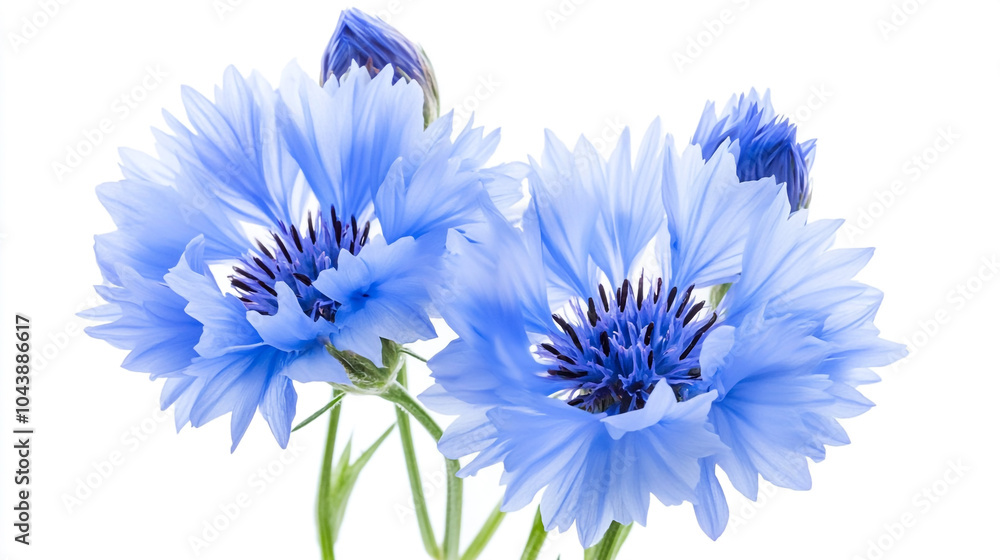 Obraz premium Blue Cornflower Flowers Isolated on White Background