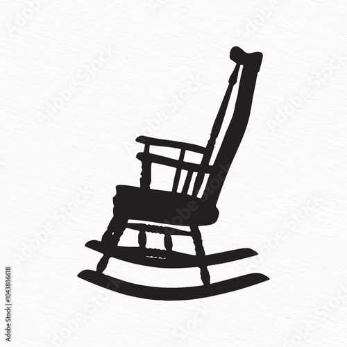Silhouette of a traditional wooden rocking chair with curved armrests, ideal for vintage and cozy decor themes